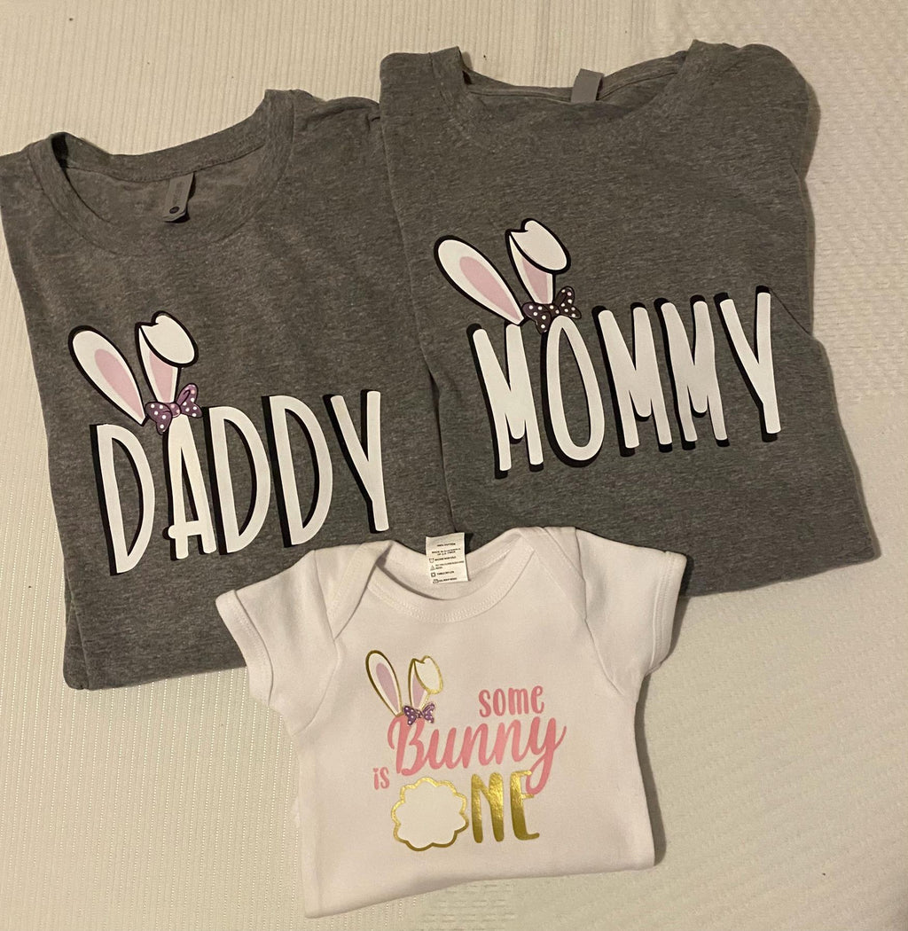 Some Bunny is One family t-shirts