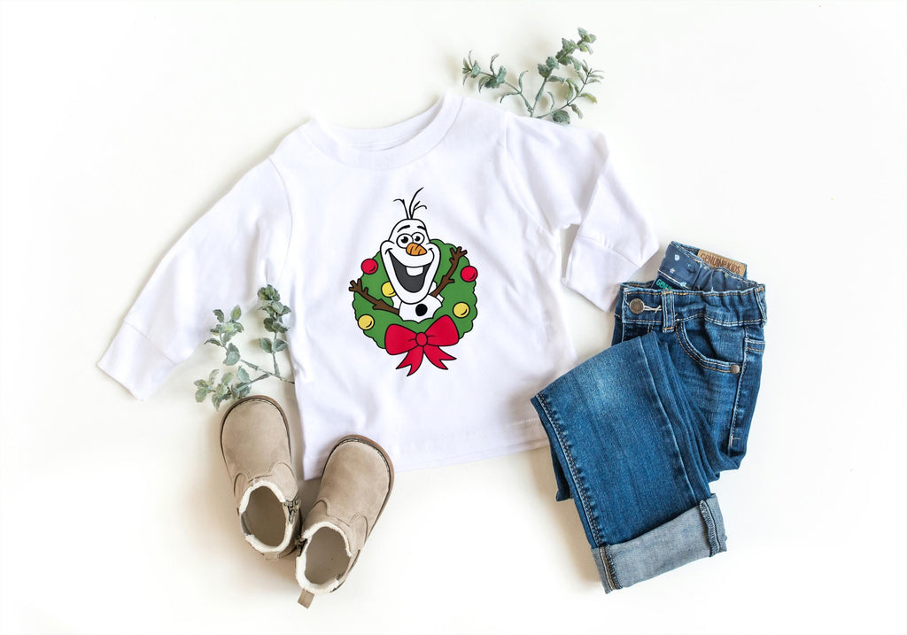 Olaf Christmas Wreath Kids Sweatshirt – Festive Frozen-Inspired Holiday Sweatshirt for Little Snow Fans