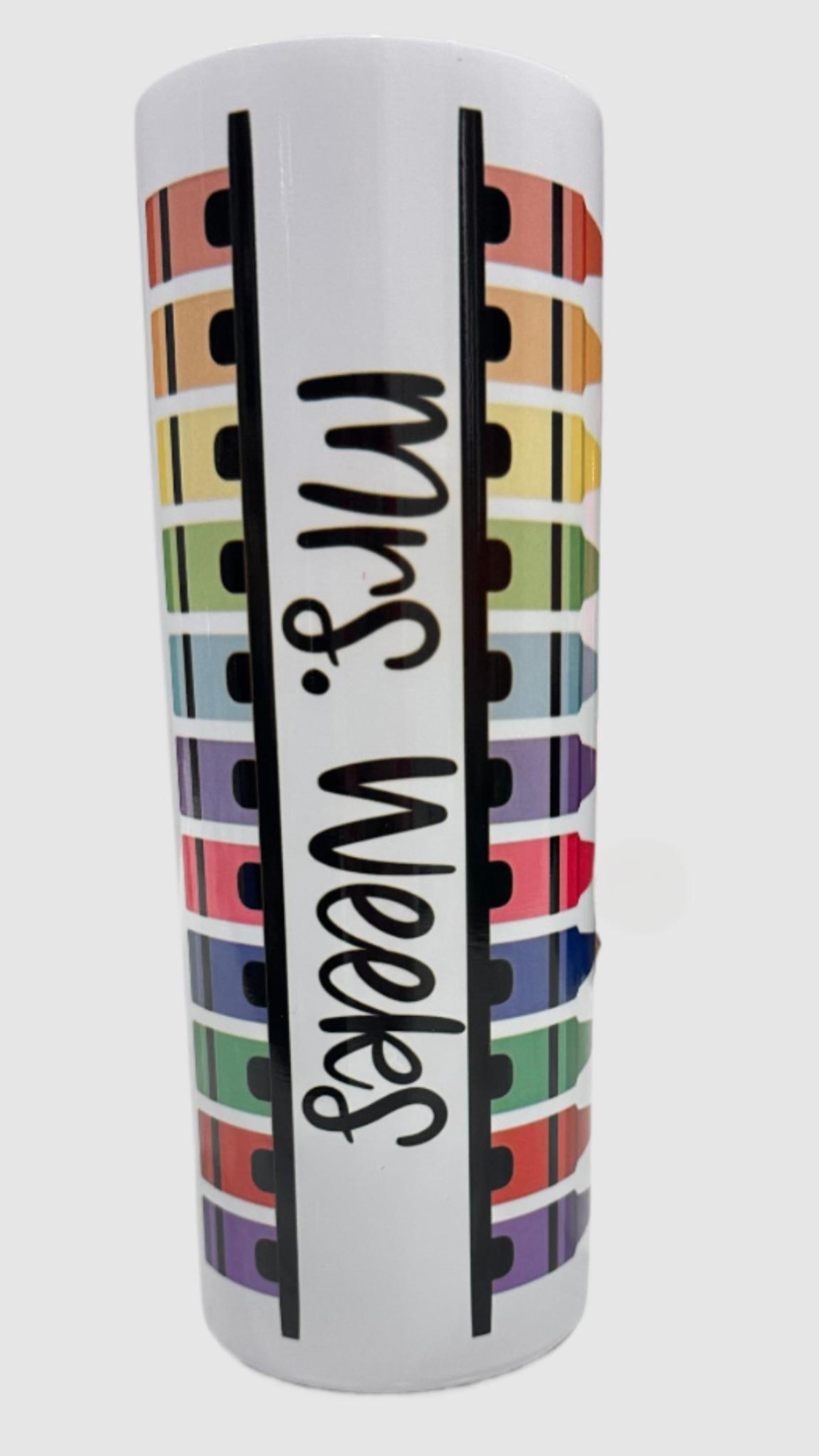 Colorful Crayon Teacher Tumbler – Personalized Gift for Educators