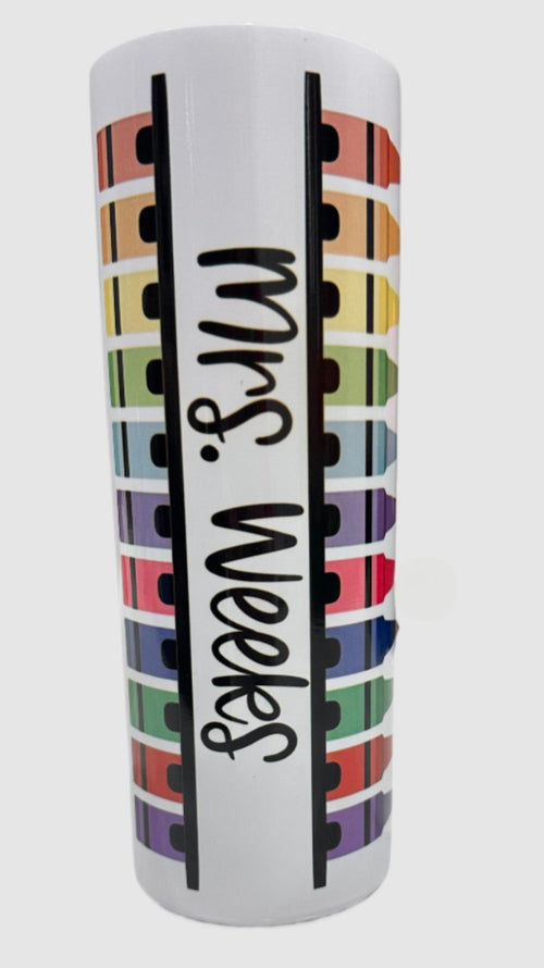 Colorful Crayon Teacher Tumbler – Personalized Gift for Educators