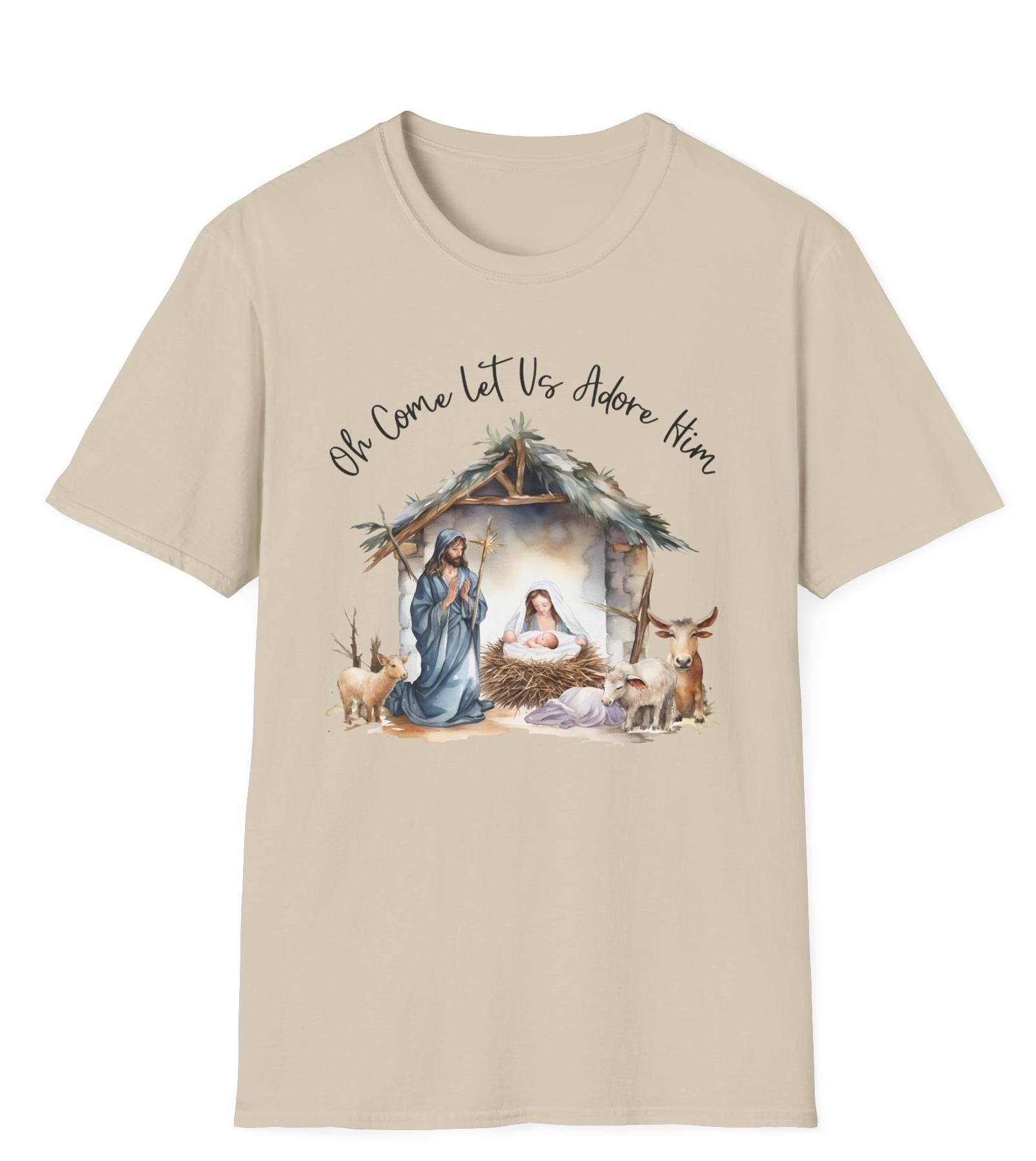 Oh Come Let Us Adore Him Nativity Scene Christmas T-Shirt-Youth